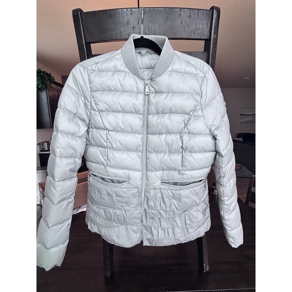 Tahari Puffer Jacket Quilted Bomber Coat Silver Lightweight Womens - Picture 1 of 12